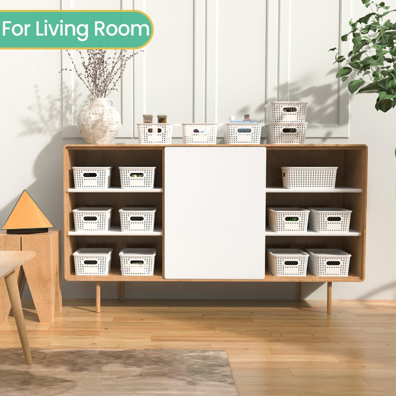 Ohmlove Plastic Storage Baskets with Lid-Plastic Storage Containers Stackable Storage bins: Storage Baskets for Organizing Shelves Drawers Desktop Closet Playroom Classroom Office 8Pack-White 10.2x7.2x4.1Inch - Image 3